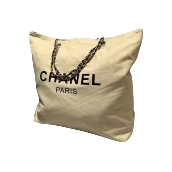 Chanel Beauty Beige Canvas Tote Bag With Gold Chainlink Strap - New In Plastic - Picture 1 of 5